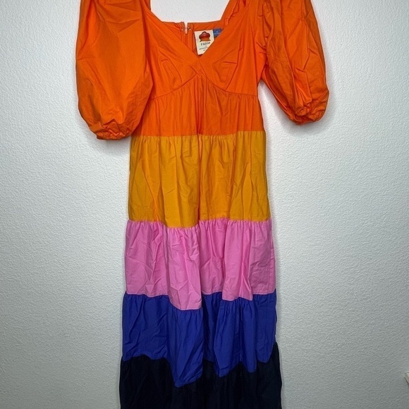 Farm Rio dress maxi NWT color block sz XS tiered - Picture 2 of 12